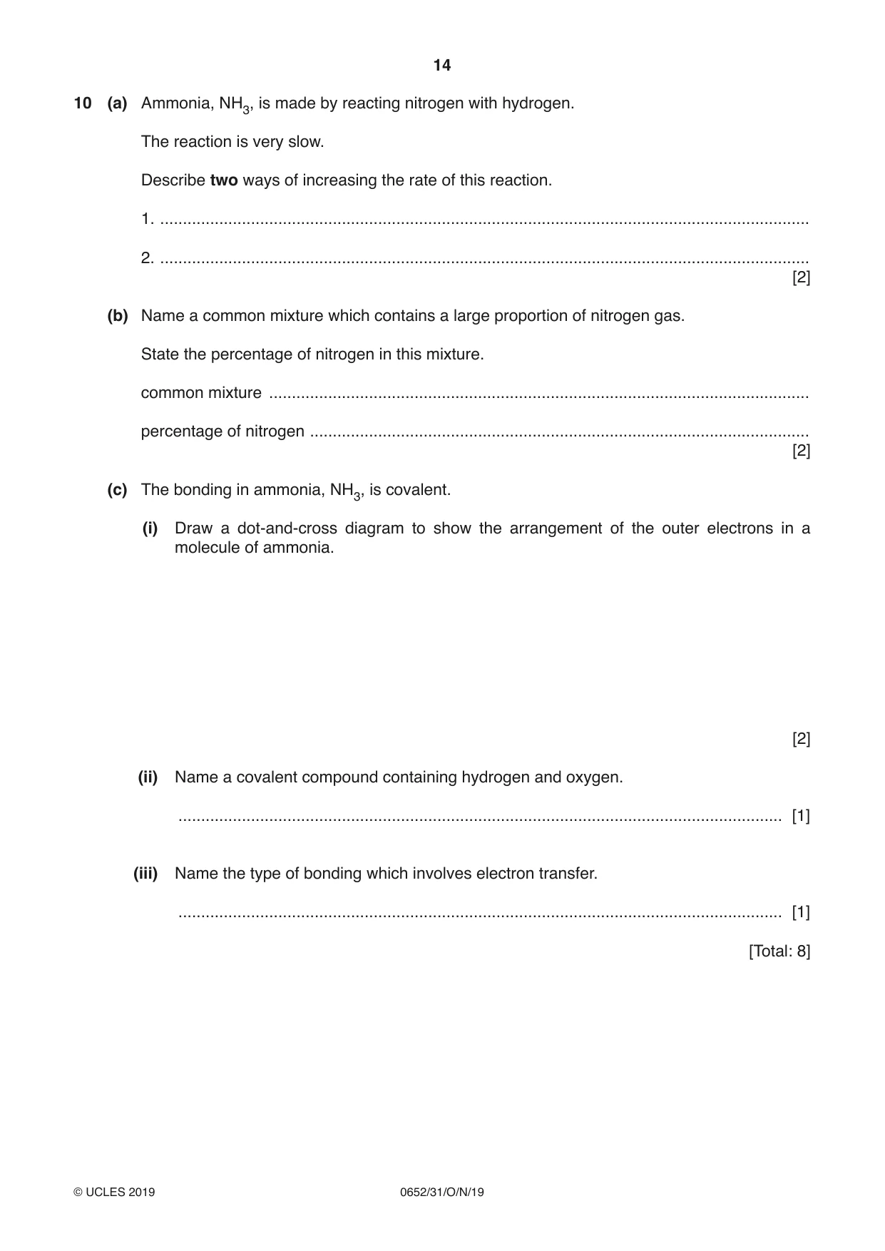 Cambridge IGCSE Physical Science 0652 2019 Oct/Nov Paper 3 · Variant 1 question paper, page 14 of 16