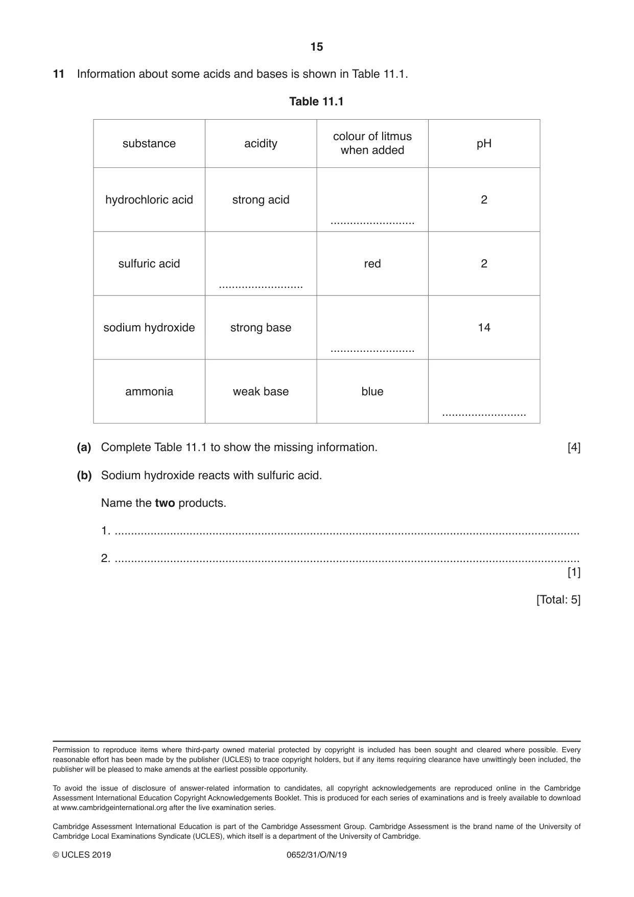 Cambridge IGCSE Physical Science 0652 2019 Oct/Nov Paper 3 · Variant 1 question paper, page 15 of 16
