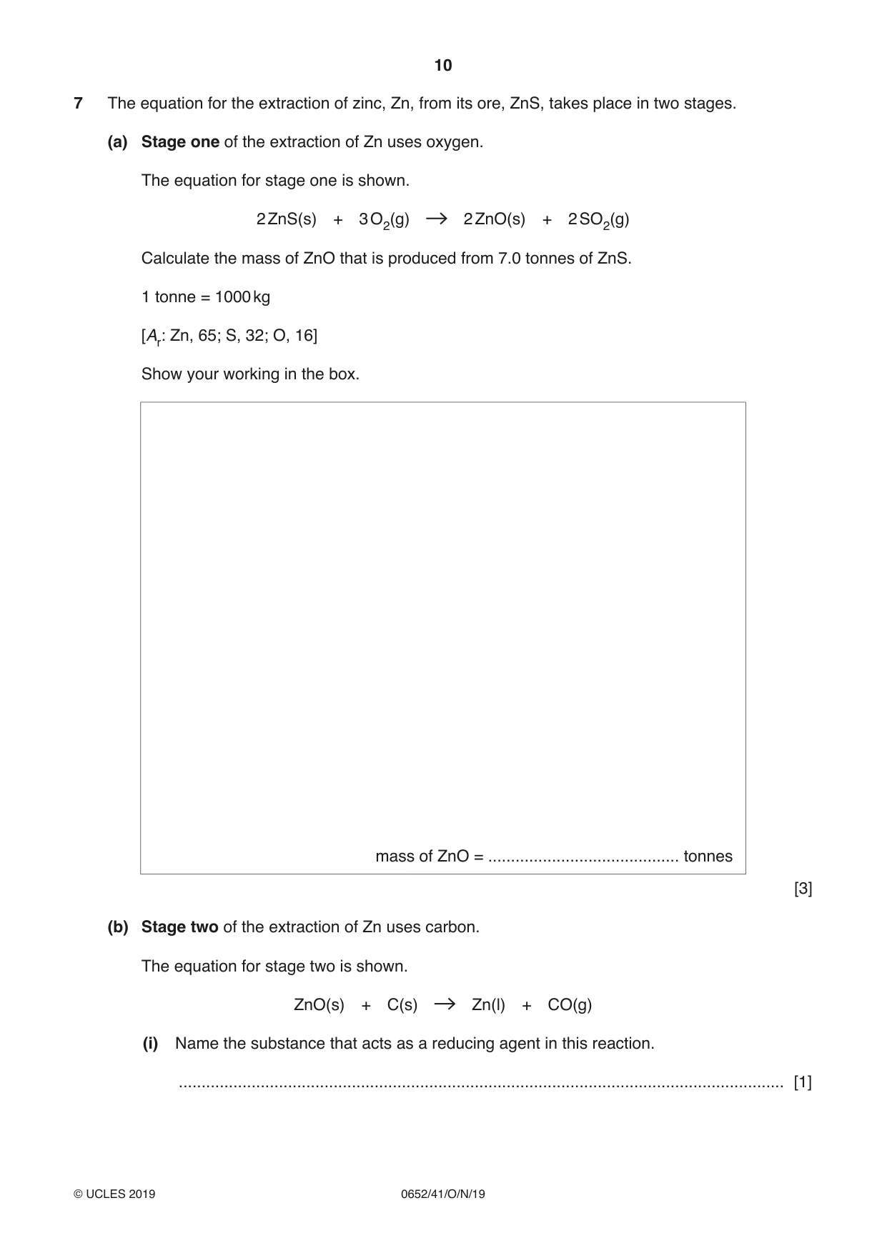 Cambridge IGCSE Physical Science 0652 2019 Oct/Nov Paper 4 · Variant 1 question paper, page 10 of 20