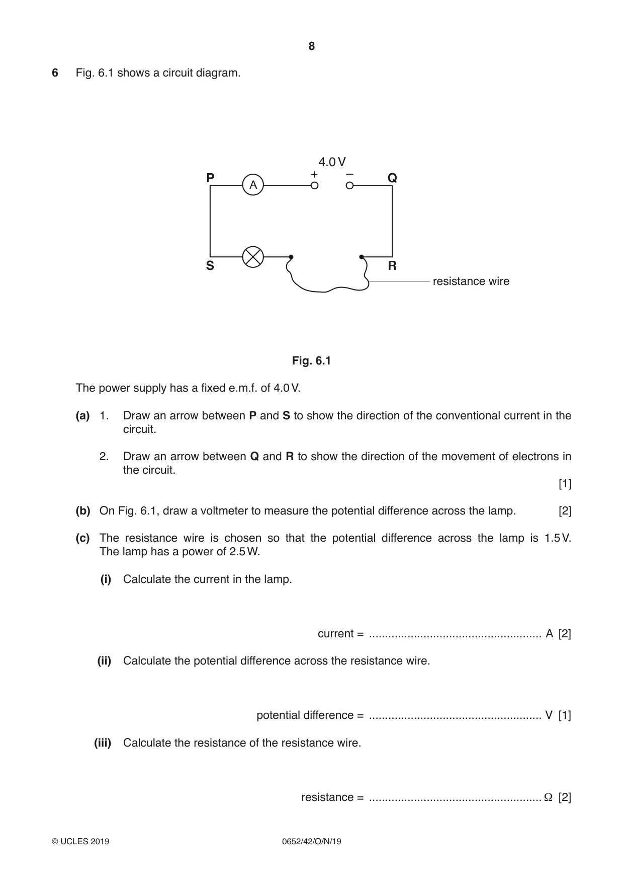 Cambridge IGCSE Physical Science 0652 2019 Oct/Nov Paper 4 · Variant 2 question paper, page 8 of 20