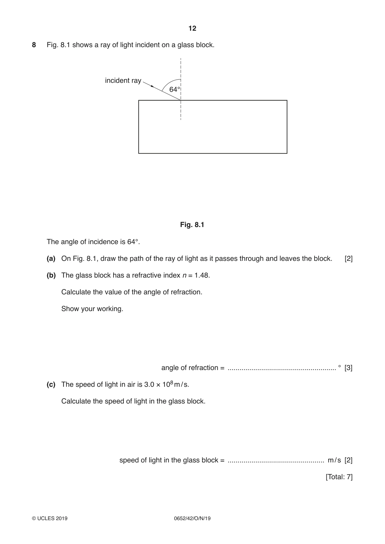 Cambridge IGCSE Physical Science 0652 2019 Oct/Nov Paper 4 · Variant 2 question paper, page 12 of 20