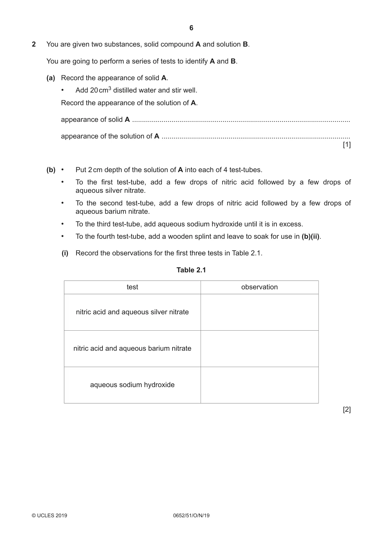Cambridge IGCSE Physical Science 0652 2019 Oct/Nov Paper 5 · Variant 1 question paper, page 6 of 16