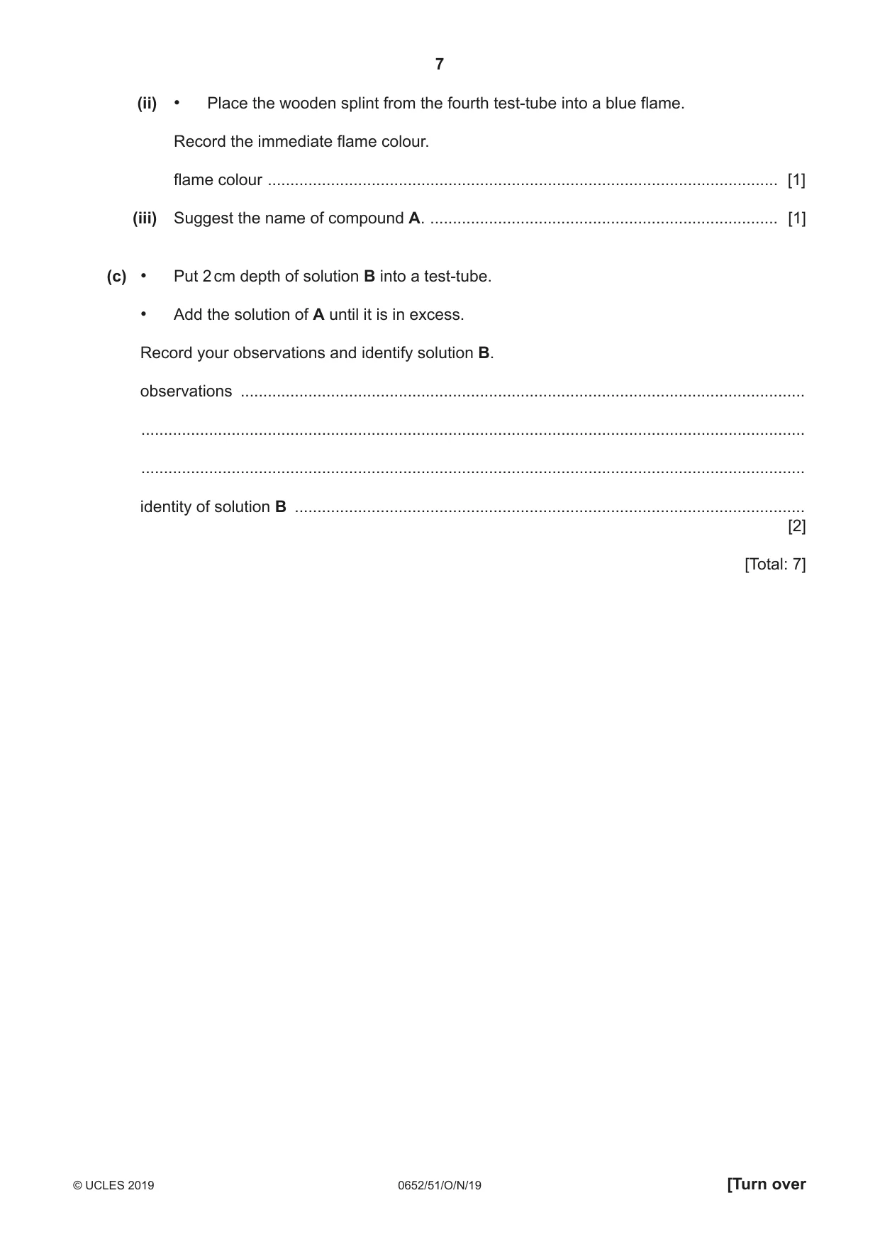 Cambridge IGCSE Physical Science 0652 2019 Oct/Nov Paper 5 · Variant 1 question paper, page 7 of 16