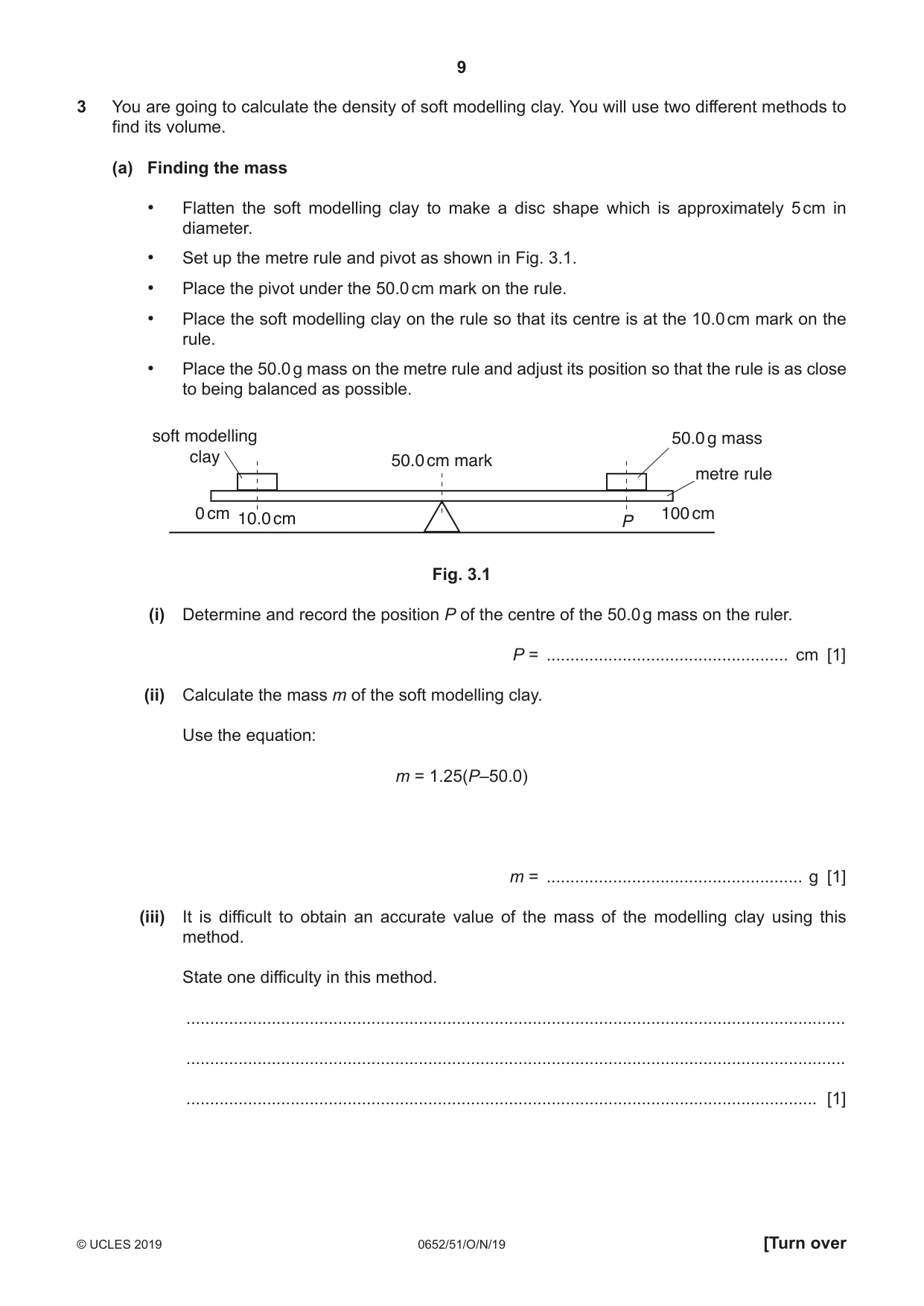 Cambridge IGCSE Physical Science 0652 2019 Oct/Nov Paper 5 · Variant 1 question paper, page 9 of 16