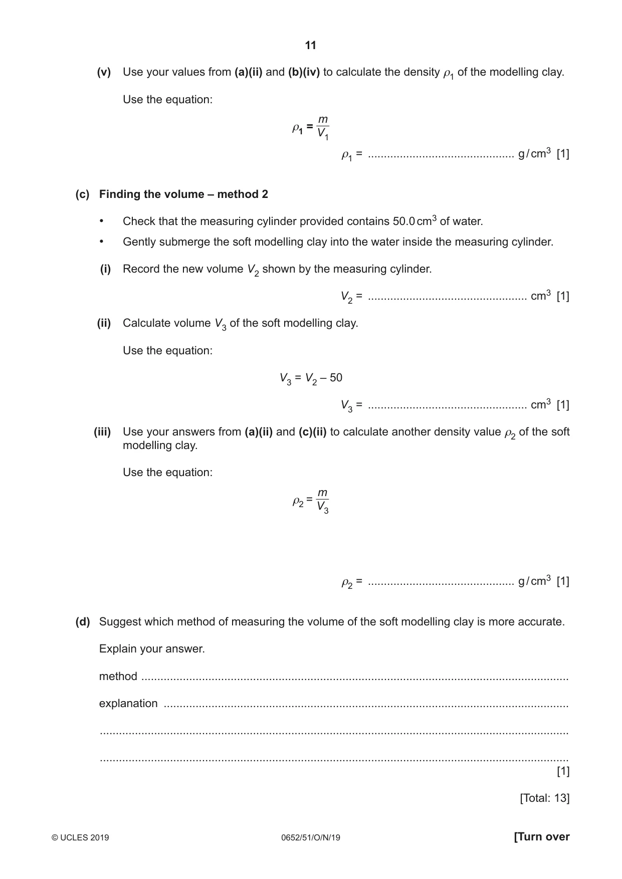 Cambridge IGCSE Physical Science 0652 2019 Oct/Nov Paper 5 · Variant 1 question paper, page 11 of 16