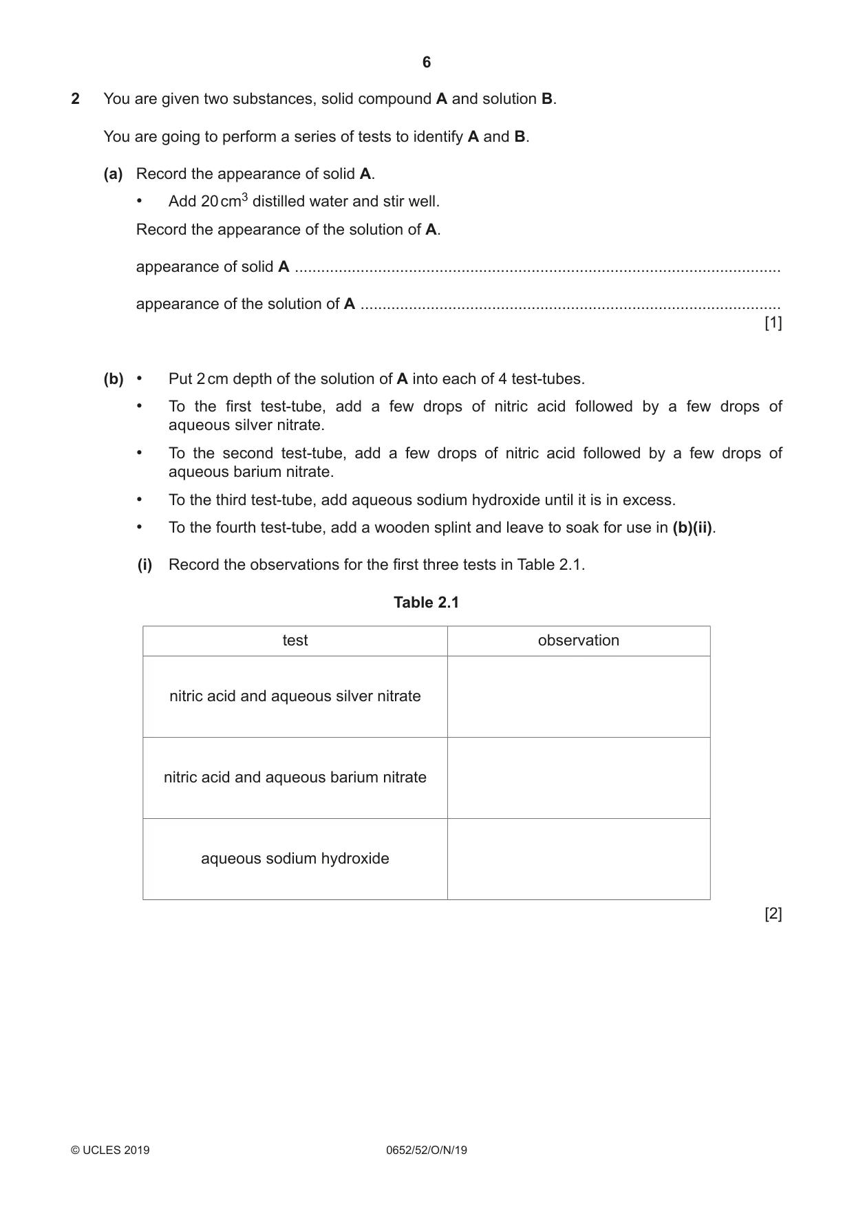 Cambridge IGCSE Physical Science 0652 2019 Oct/Nov Paper 5 · Variant 2 question paper, page 6 of 16