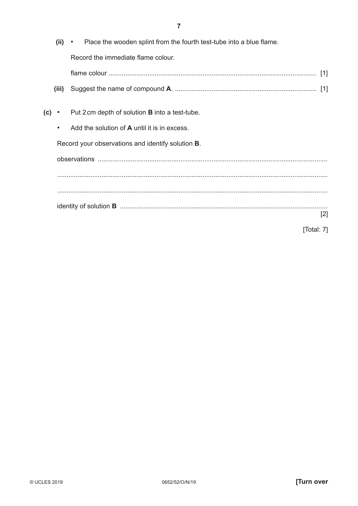 Cambridge IGCSE Physical Science 0652 2019 Oct/Nov Paper 5 · Variant 2 question paper, page 7 of 16