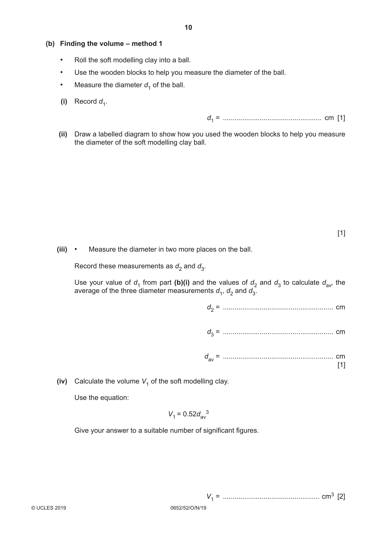 Cambridge IGCSE Physical Science 0652 2019 Oct/Nov Paper 5 · Variant 2 question paper, page 10 of 16