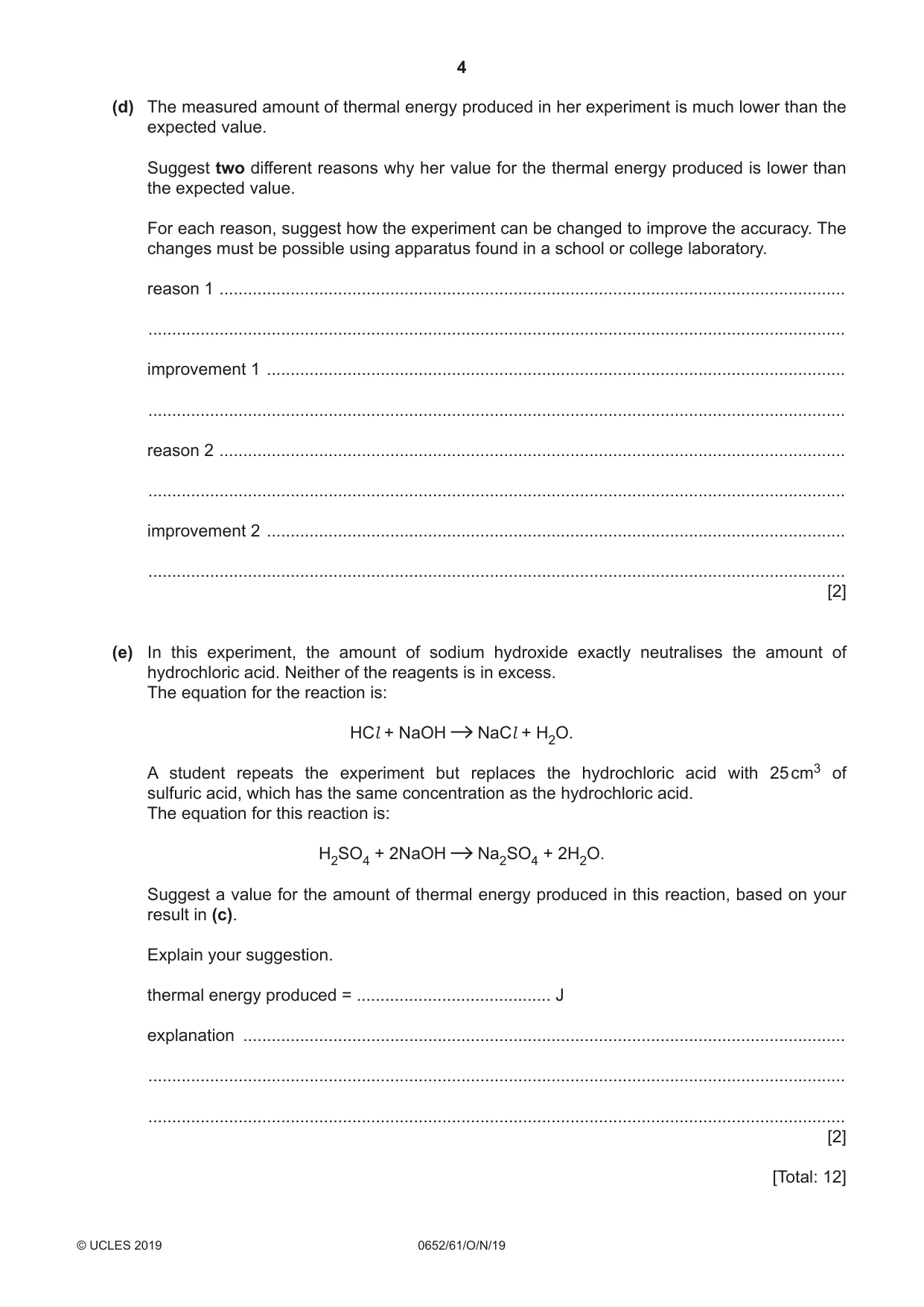 Cambridge IGCSE Physical Science 0652 2019 Oct/Nov Paper 6 · Variant 1 question paper, page 4 of 16