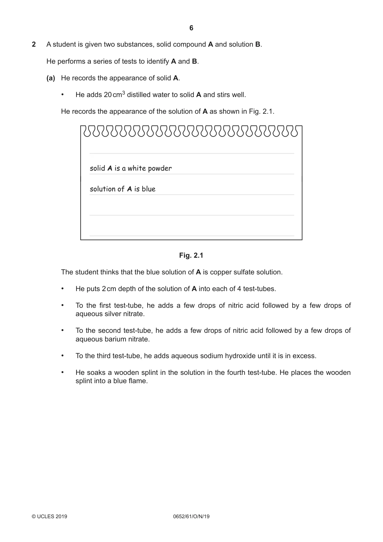 Cambridge IGCSE Physical Science 0652 2019 Oct/Nov Paper 6 · Variant 1 question paper, page 6 of 16