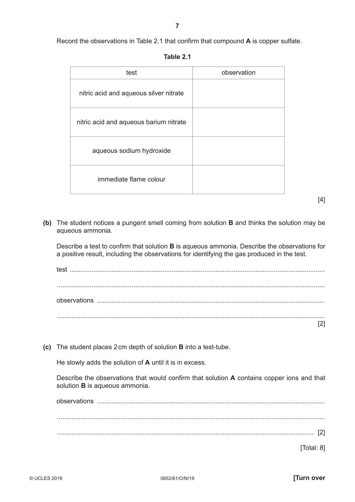 Cambridge IGCSE Physical Science 0652 2019 Oct/Nov Paper 6 · Variant 1 question paper, page 7 of 16