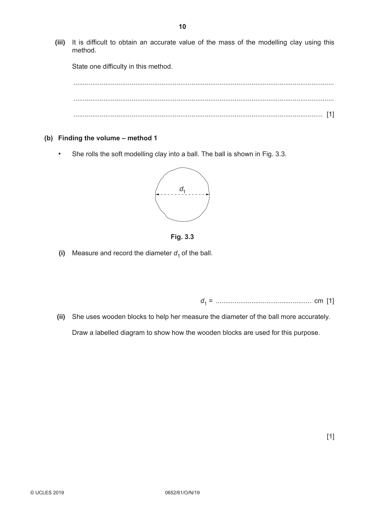 Cambridge IGCSE Physical Science 0652 2019 Oct/Nov Paper 6 · Variant 1 question paper, page 10 of 16