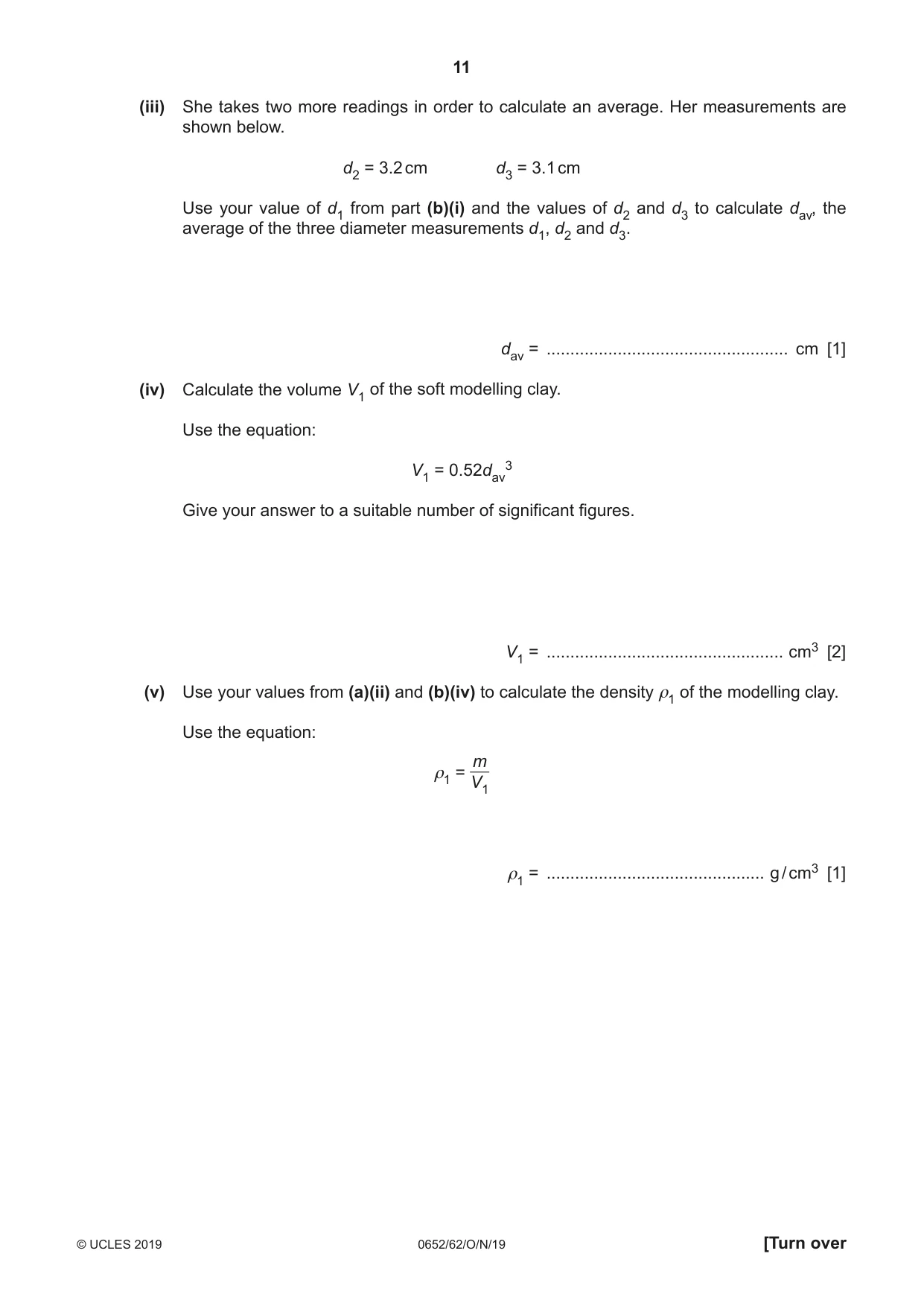 Cambridge IGCSE Physical Science 0652 2019 Oct/Nov Paper 6 · Variant 2 question paper, page 11 of 16