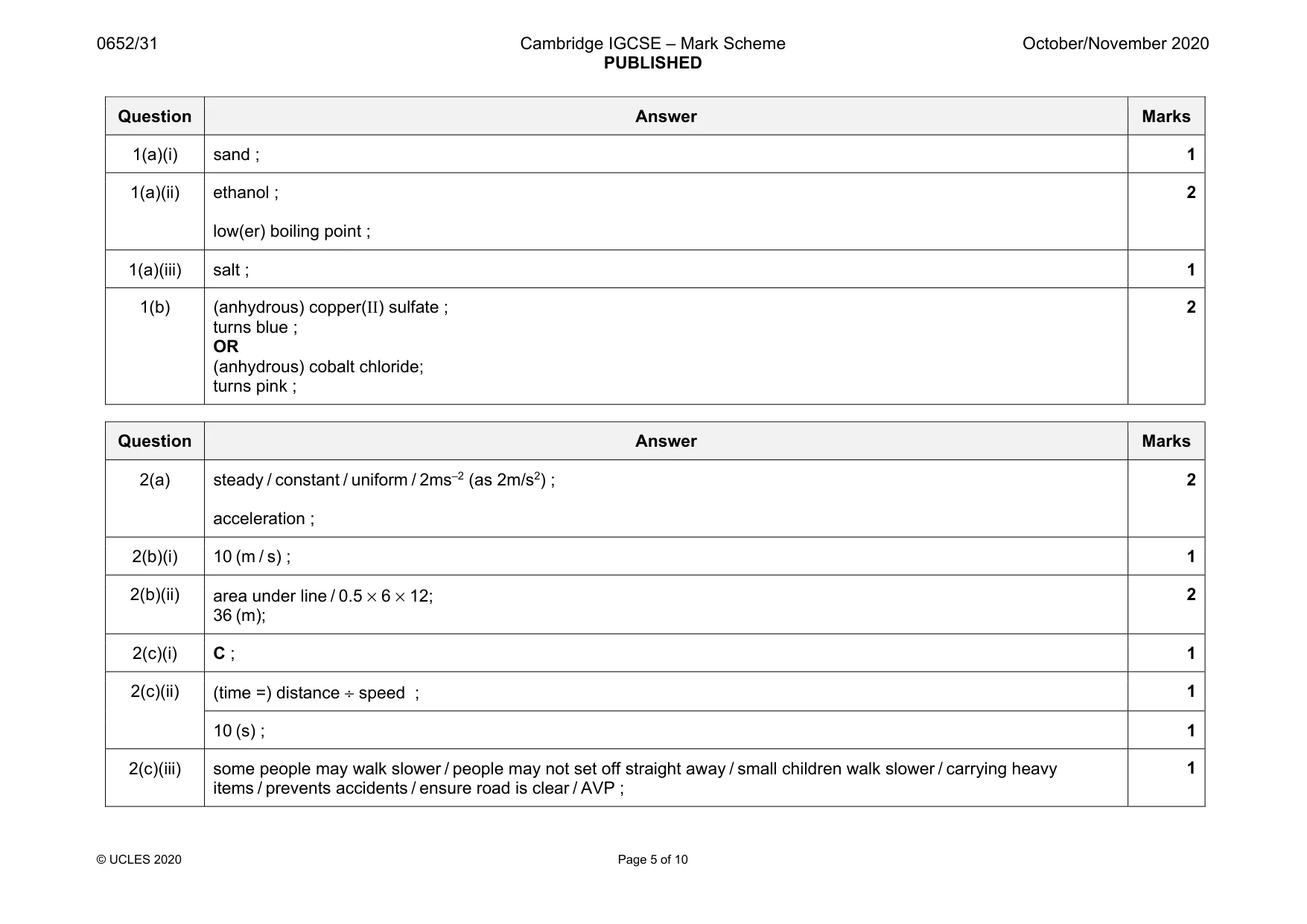 Mark scheme, page 5 of 10