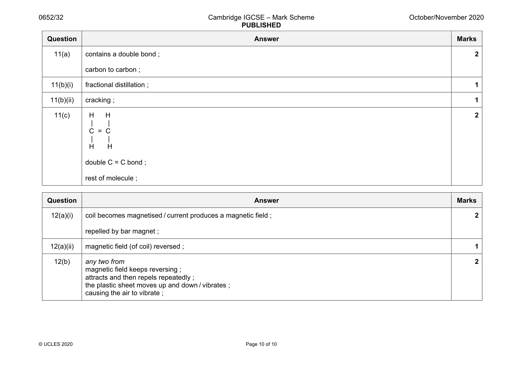 Mark scheme, page 10 of 10
