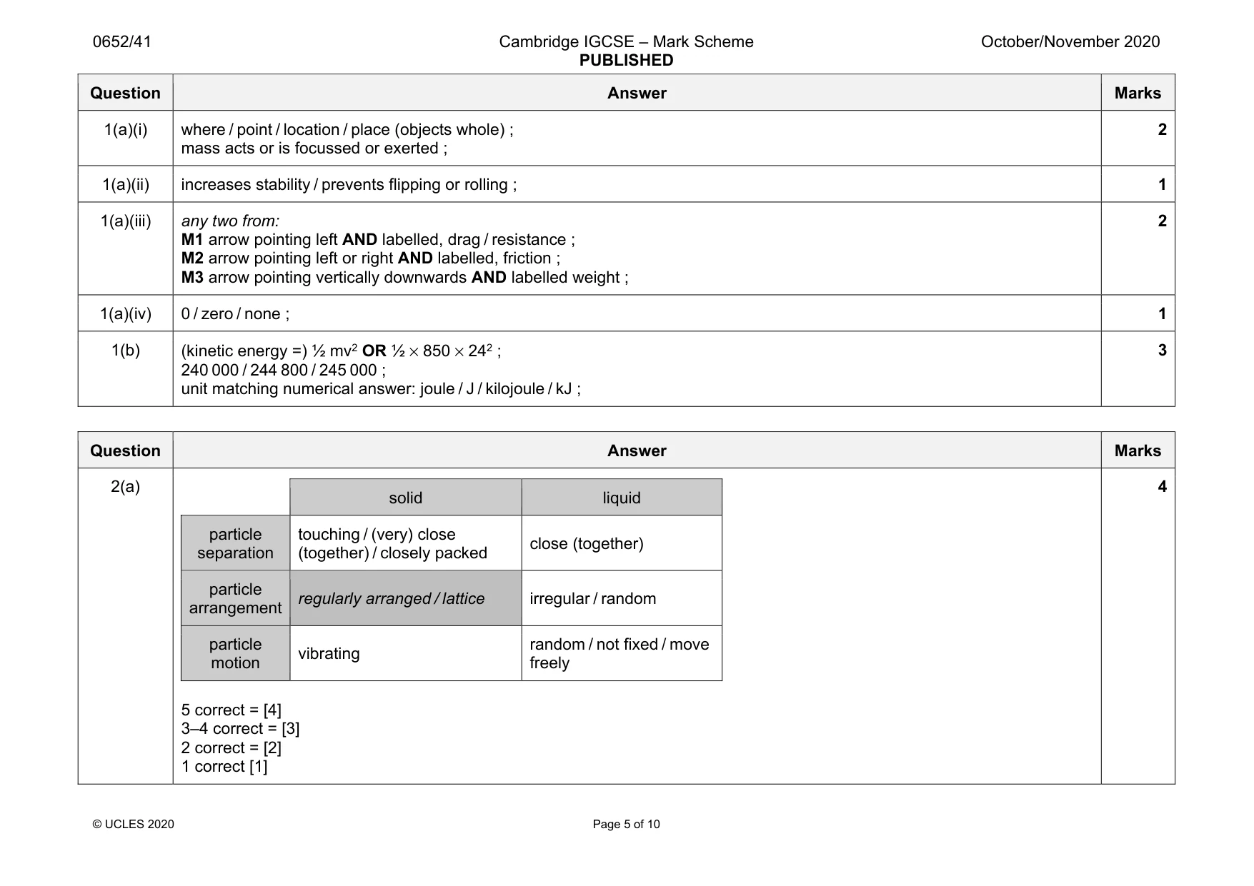 Mark scheme, page 5 of 10