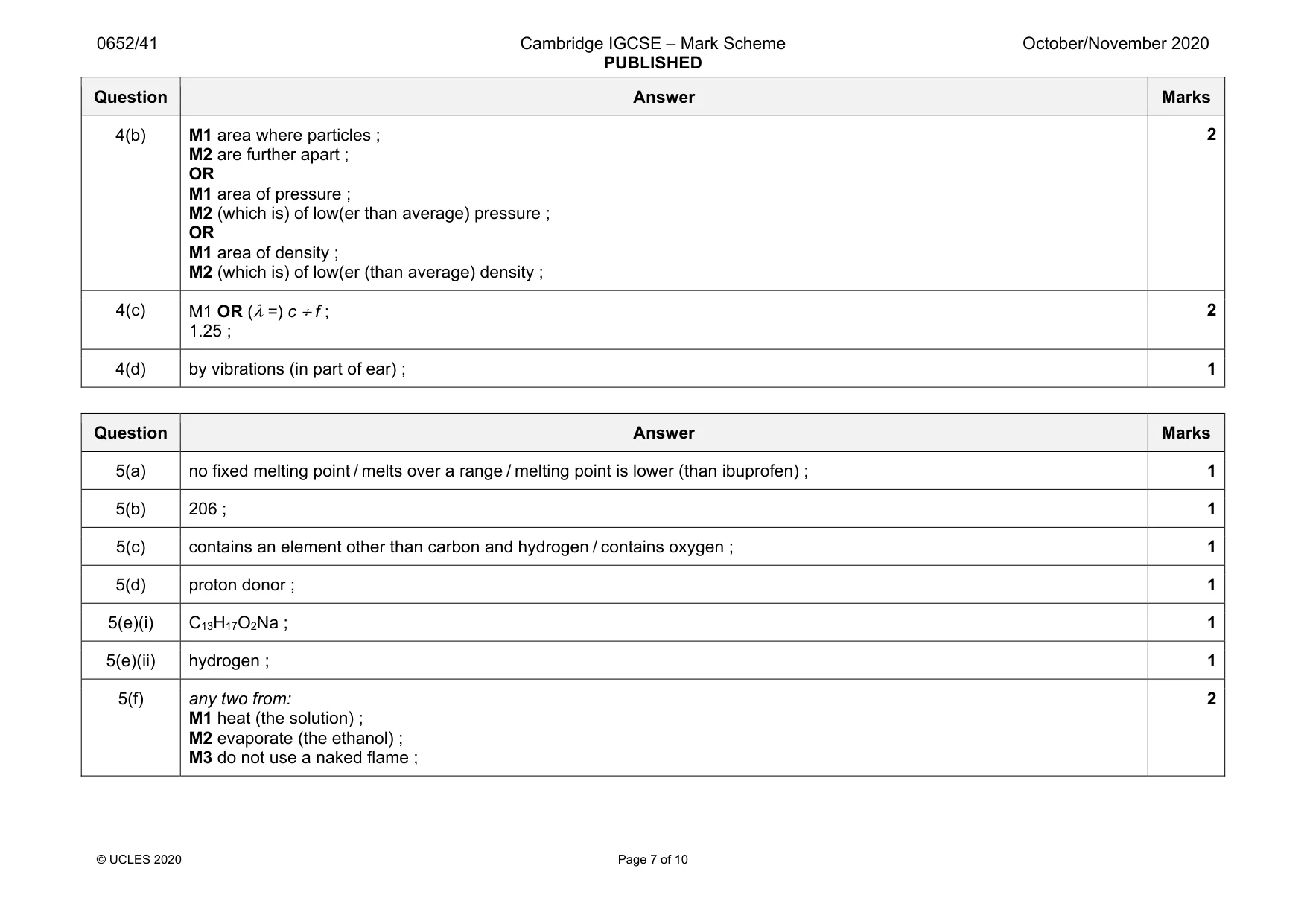 Mark scheme, page 7 of 10