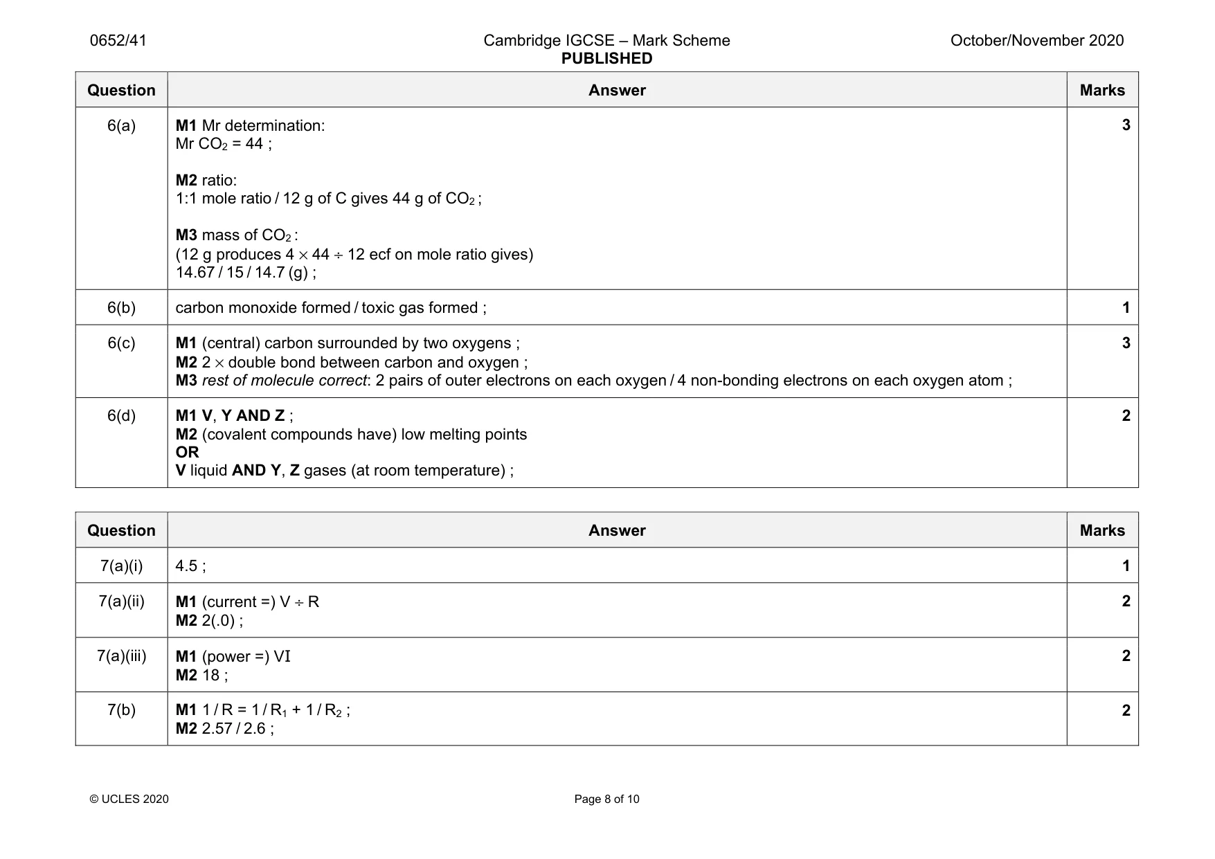 Mark scheme, page 8 of 10