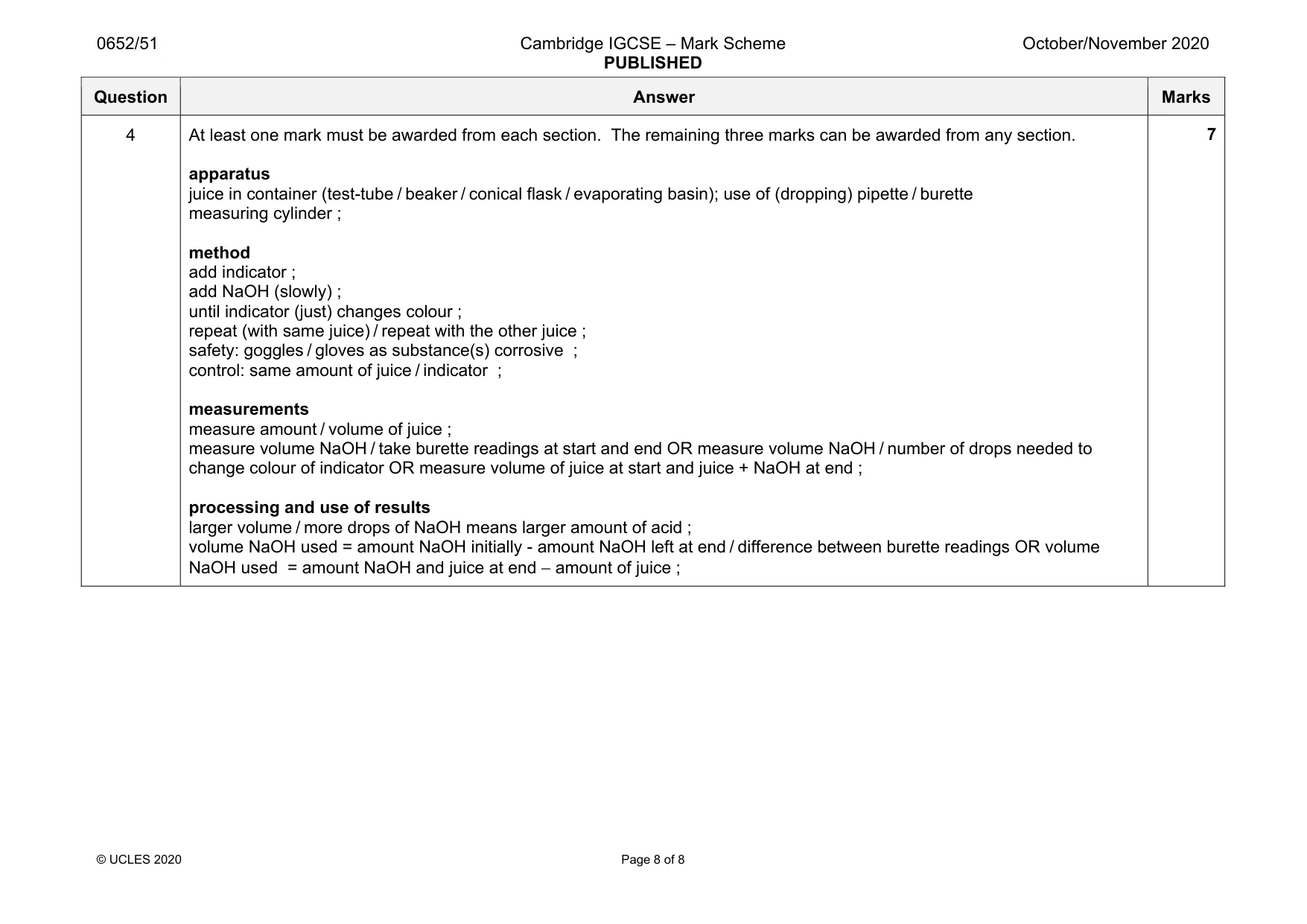 Mark scheme, page 8 of 8