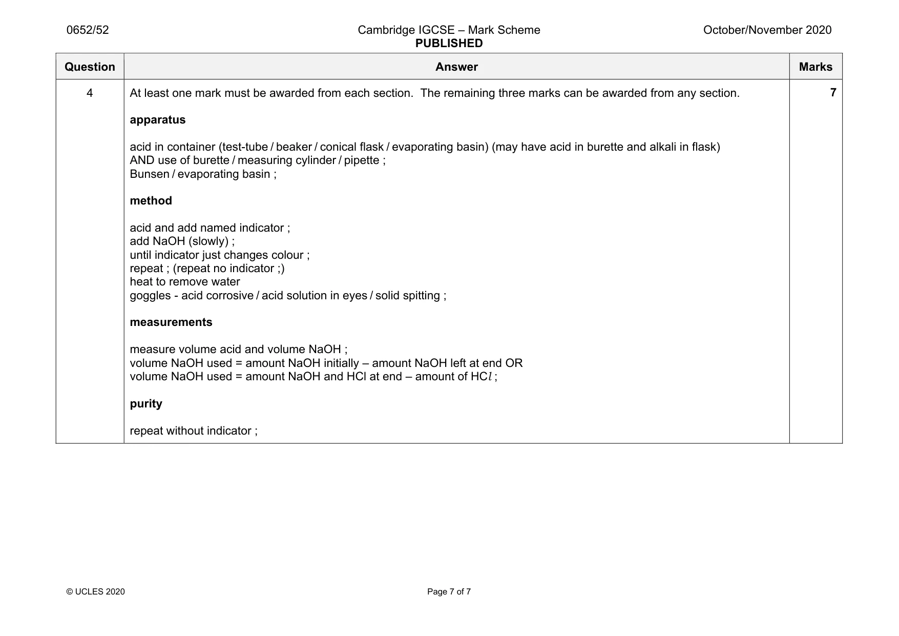 Mark scheme, page 7 of 7