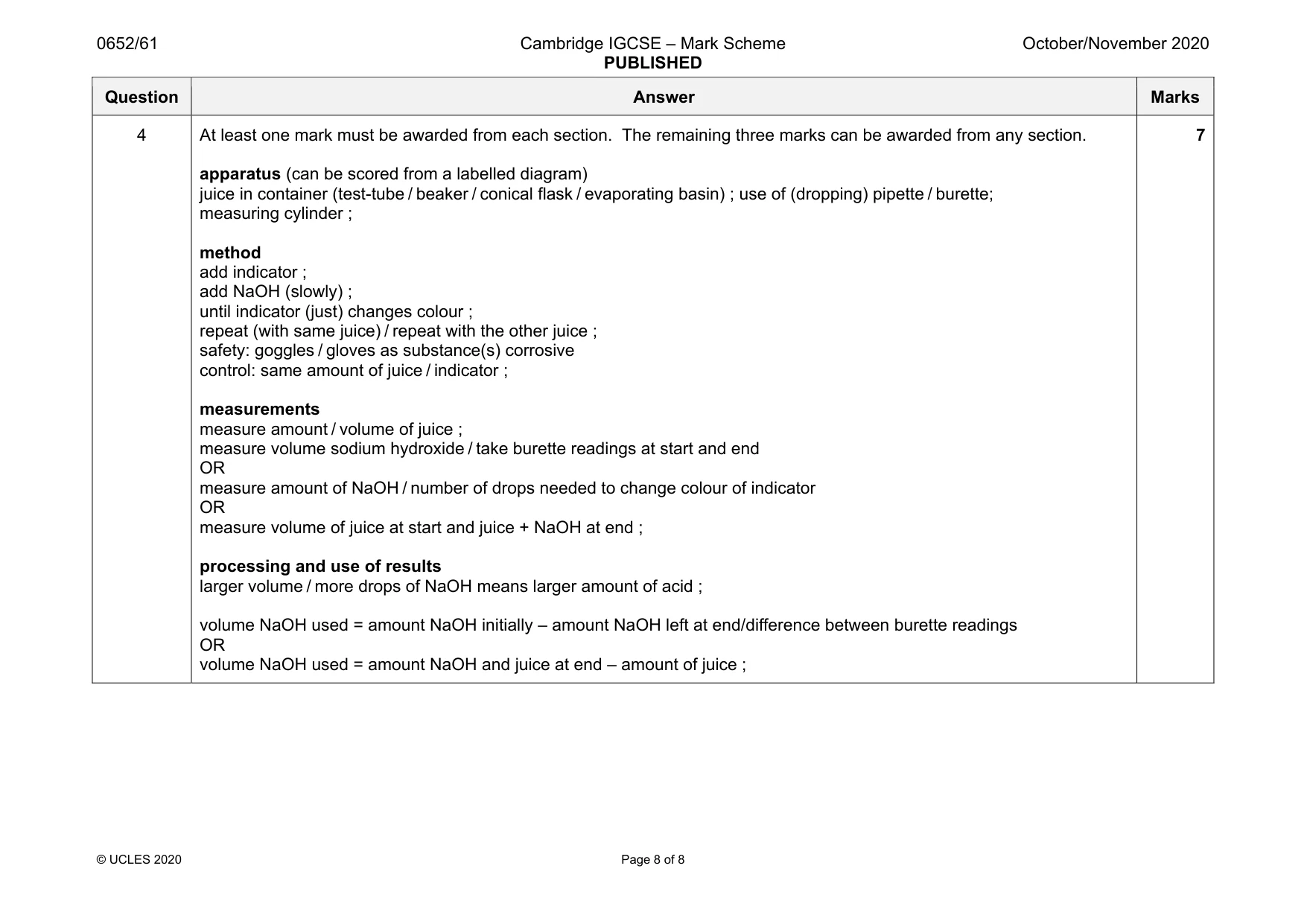 Mark scheme, page 8 of 8