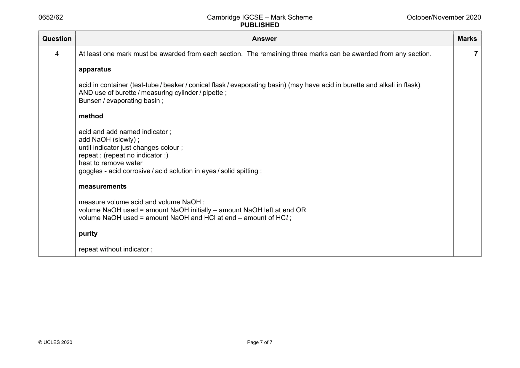 Mark scheme, page 7 of 7