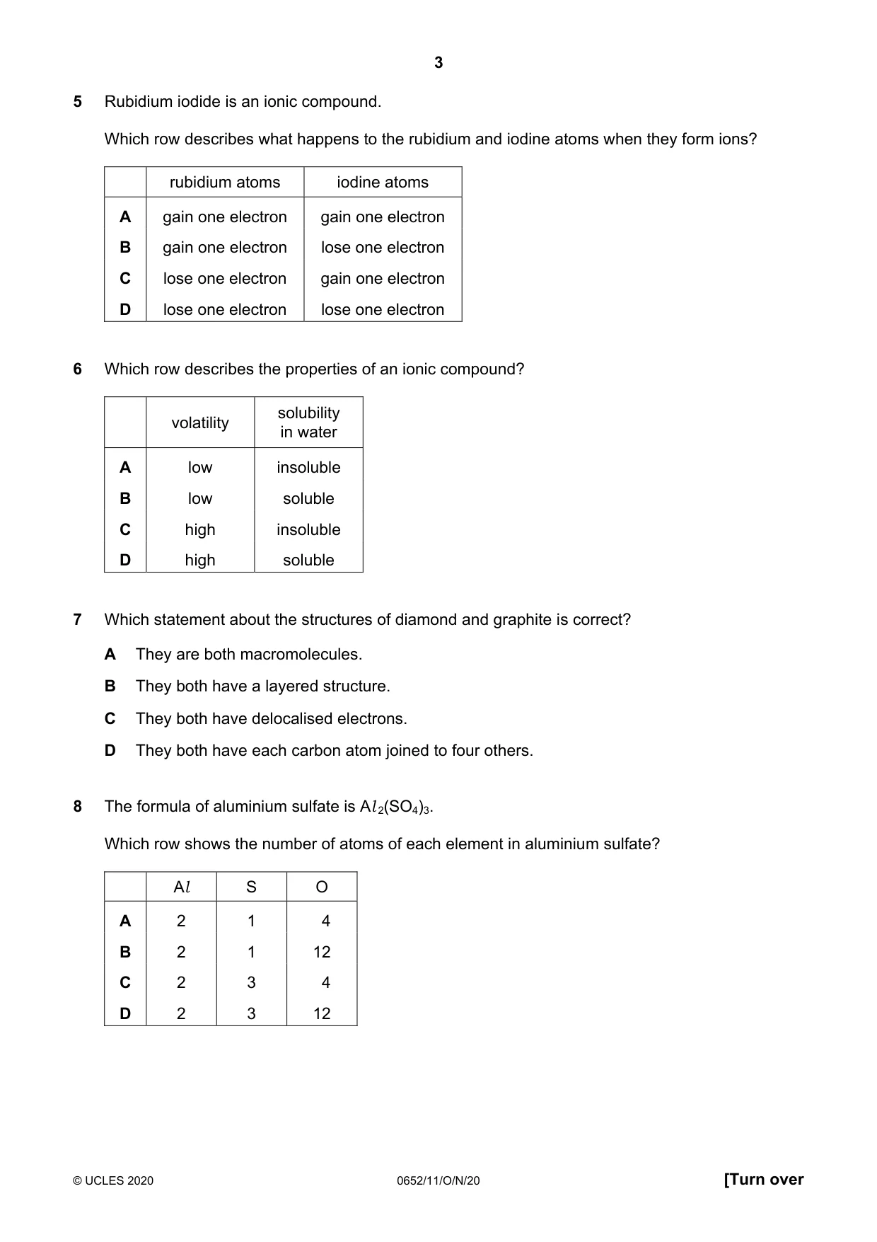 Cambridge IGCSE Physical Science 0652 2020 Oct/Nov Paper 1 · Variant 1 question paper, page 3 of 16