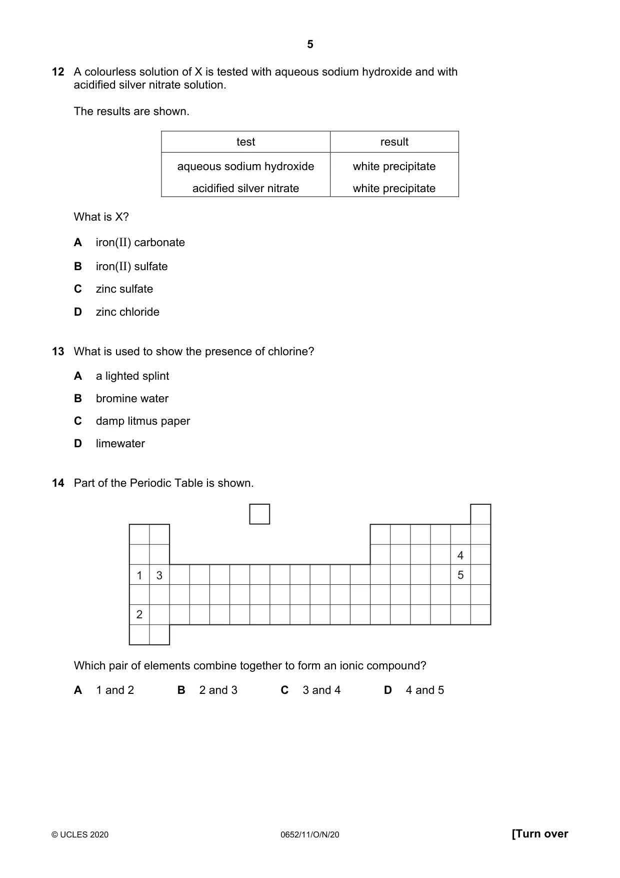 Cambridge IGCSE Physical Science 0652 2020 Oct/Nov Paper 1 · Variant 1 question paper, page 5 of 16