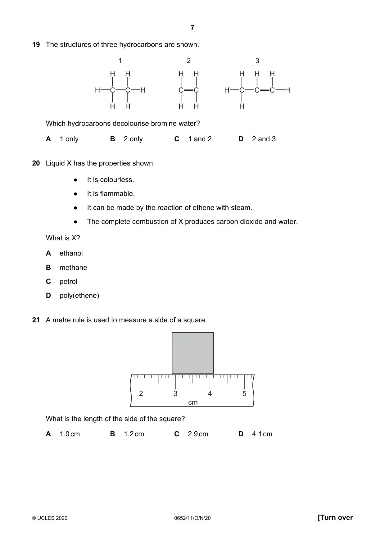 Cambridge IGCSE Physical Science 0652 2020 Oct/Nov Paper 1 · Variant 1 question paper, page 7 of 16