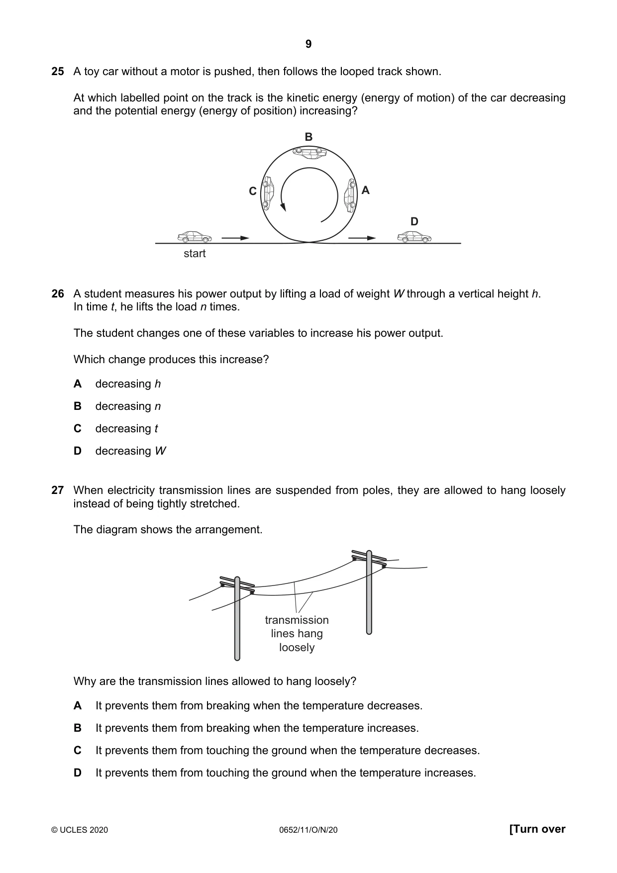 Cambridge IGCSE Physical Science 0652 2020 Oct/Nov Paper 1 · Variant 1 question paper, page 9 of 16