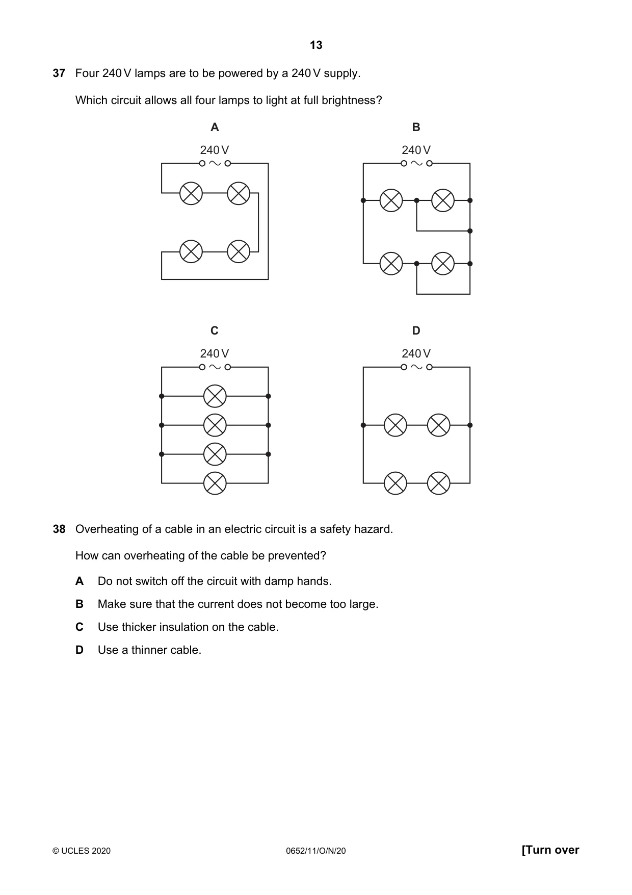 Cambridge IGCSE Physical Science 0652 2020 Oct/Nov Paper 1 · Variant 1 question paper, page 13 of 16
