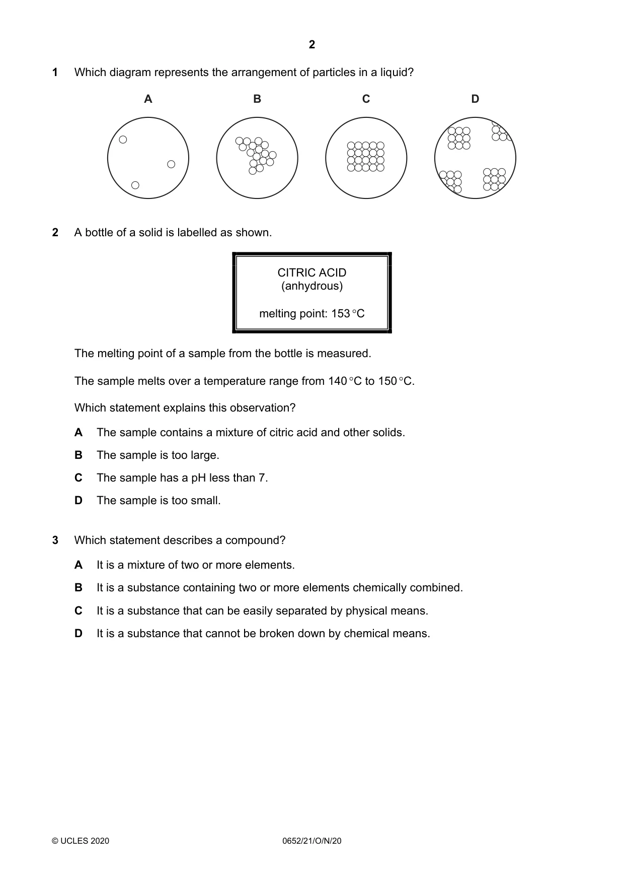 Cambridge IGCSE Physical Science 0652 2020 Oct/Nov Paper 2 · Variant 1 question paper, page 2 of 16