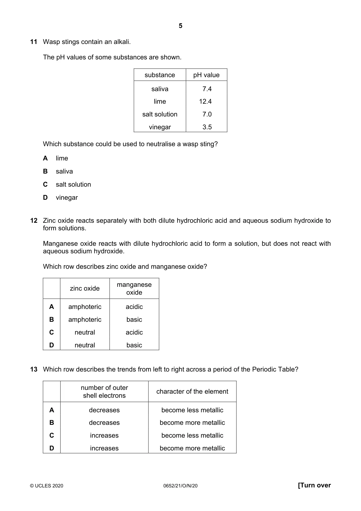 Cambridge IGCSE Physical Science 0652 2020 Oct/Nov Paper 2 · Variant 1 question paper, page 5 of 16