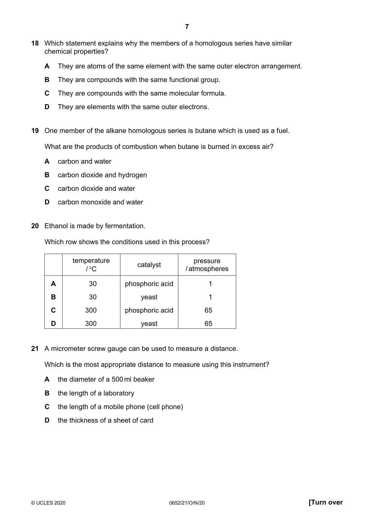 Cambridge IGCSE Physical Science 0652 2020 Oct/Nov Paper 2 · Variant 1 question paper, page 7 of 16