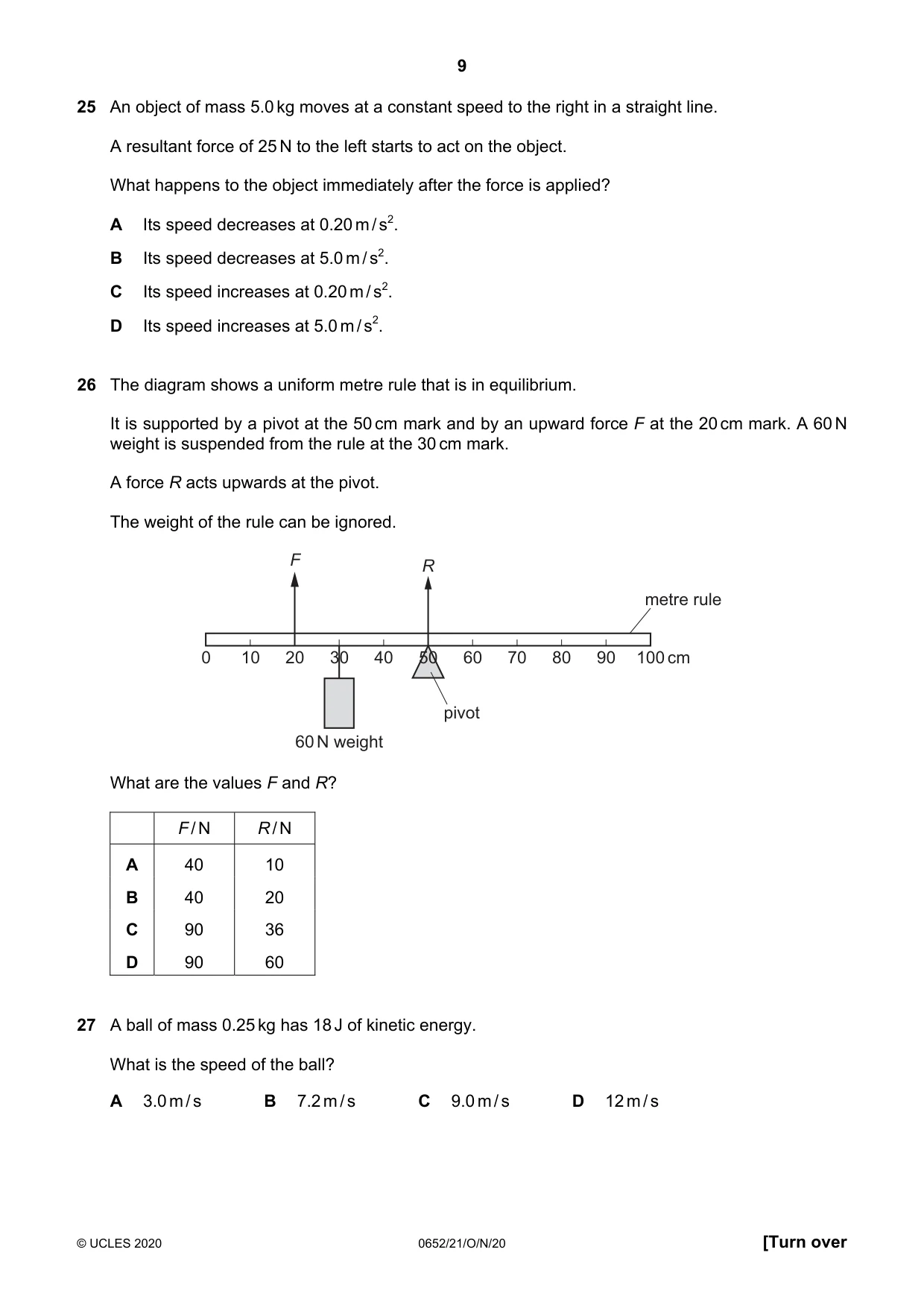 Cambridge IGCSE Physical Science 0652 2020 Oct/Nov Paper 2 · Variant 1 question paper, page 9 of 16