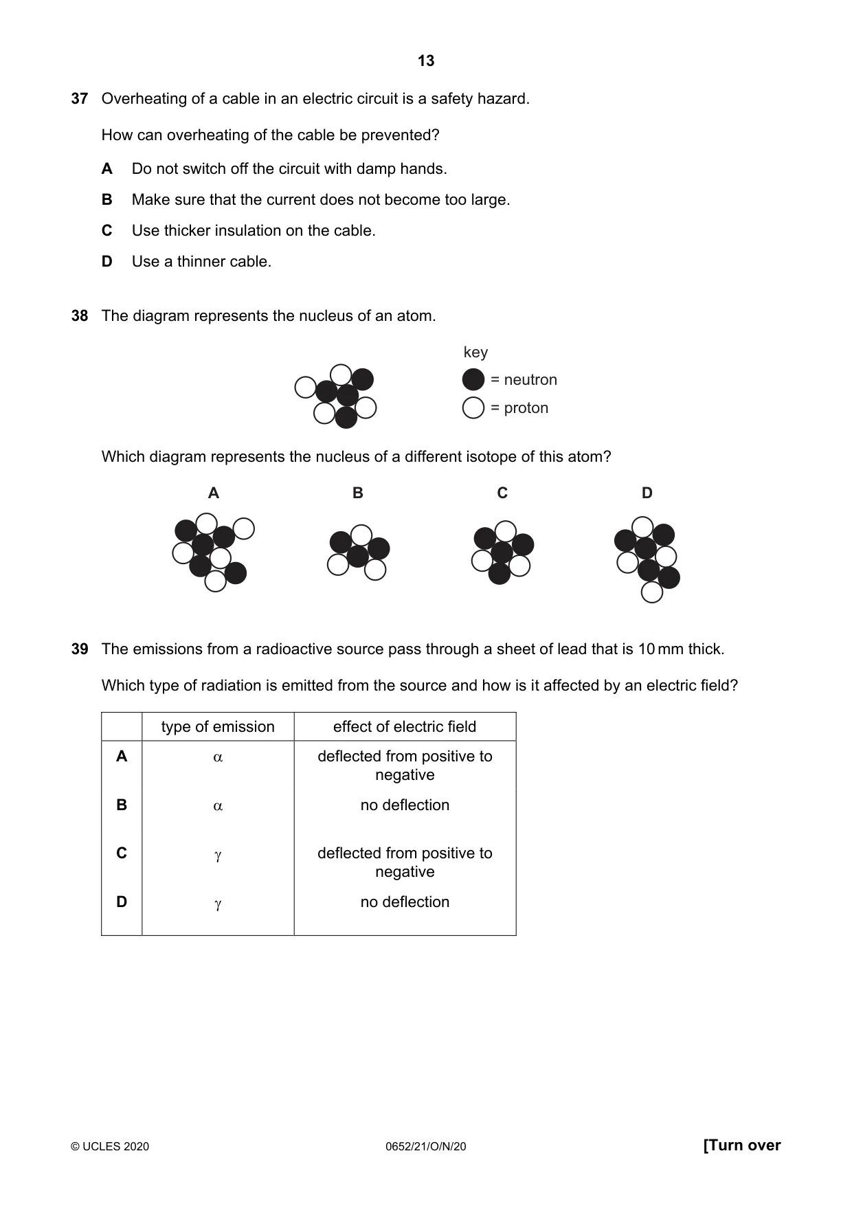 Cambridge IGCSE Physical Science 0652 2020 Oct/Nov Paper 2 · Variant 1 question paper, page 13 of 16