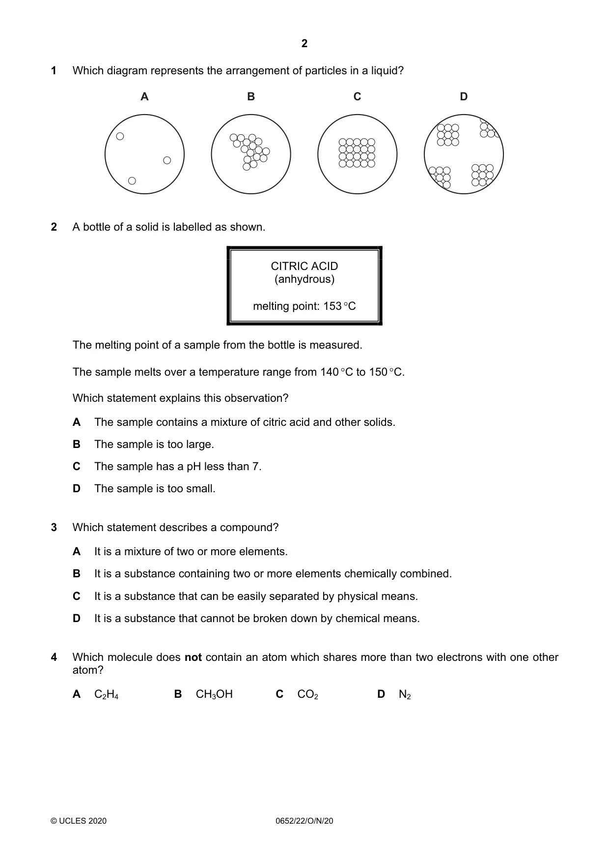 Cambridge IGCSE Physical Science 0652 2020 Oct/Nov Paper 2 · Variant 2 question paper, page 2 of 16