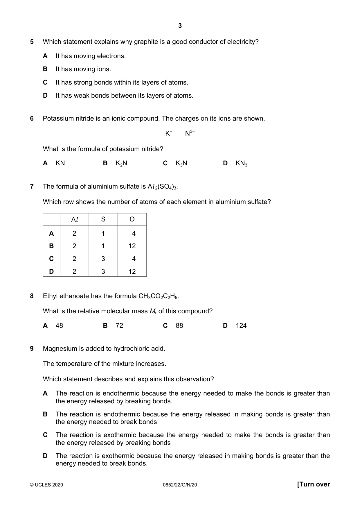 Cambridge IGCSE Physical Science 0652 2020 Oct/Nov Paper 2 · Variant 2 question paper, page 3 of 16