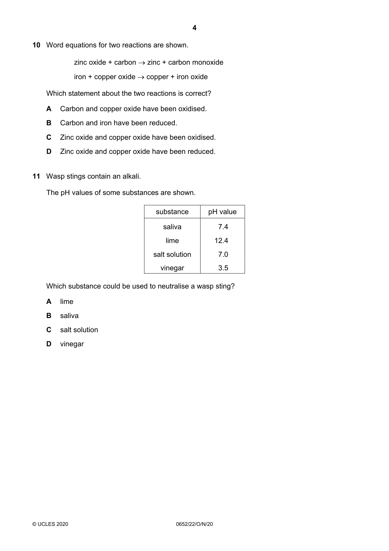 Cambridge IGCSE Physical Science 0652 2020 Oct/Nov Paper 2 · Variant 2 question paper, page 4 of 16