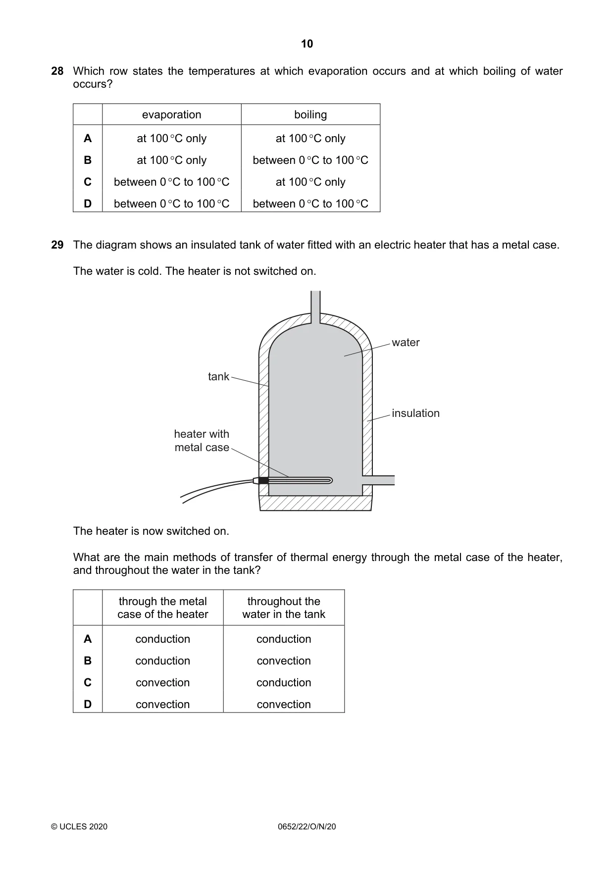 Cambridge IGCSE Physical Science 0652 2020 Oct/Nov Paper 2 · Variant 2 question paper, page 10 of 16