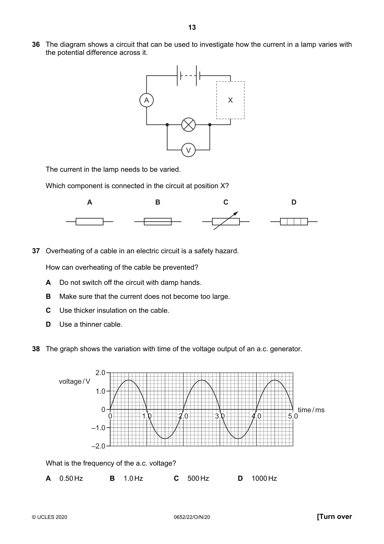 Cambridge IGCSE Physical Science 0652 2020 Oct/Nov Paper 2 · Variant 2 question paper, page 13 of 16