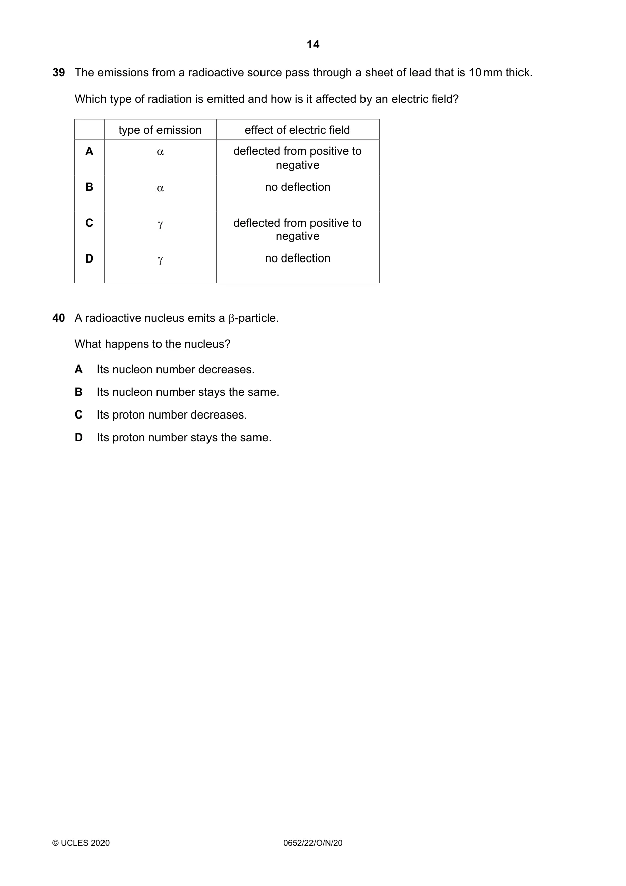 Cambridge IGCSE Physical Science 0652 2020 Oct/Nov Paper 2 · Variant 2 question paper, page 14 of 16