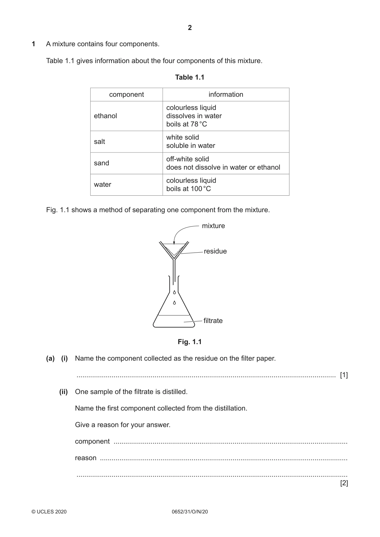 Cambridge IGCSE Physical Science 0652 2020 Oct/Nov Paper 3 · Variant 1 question paper, page 2 of 20