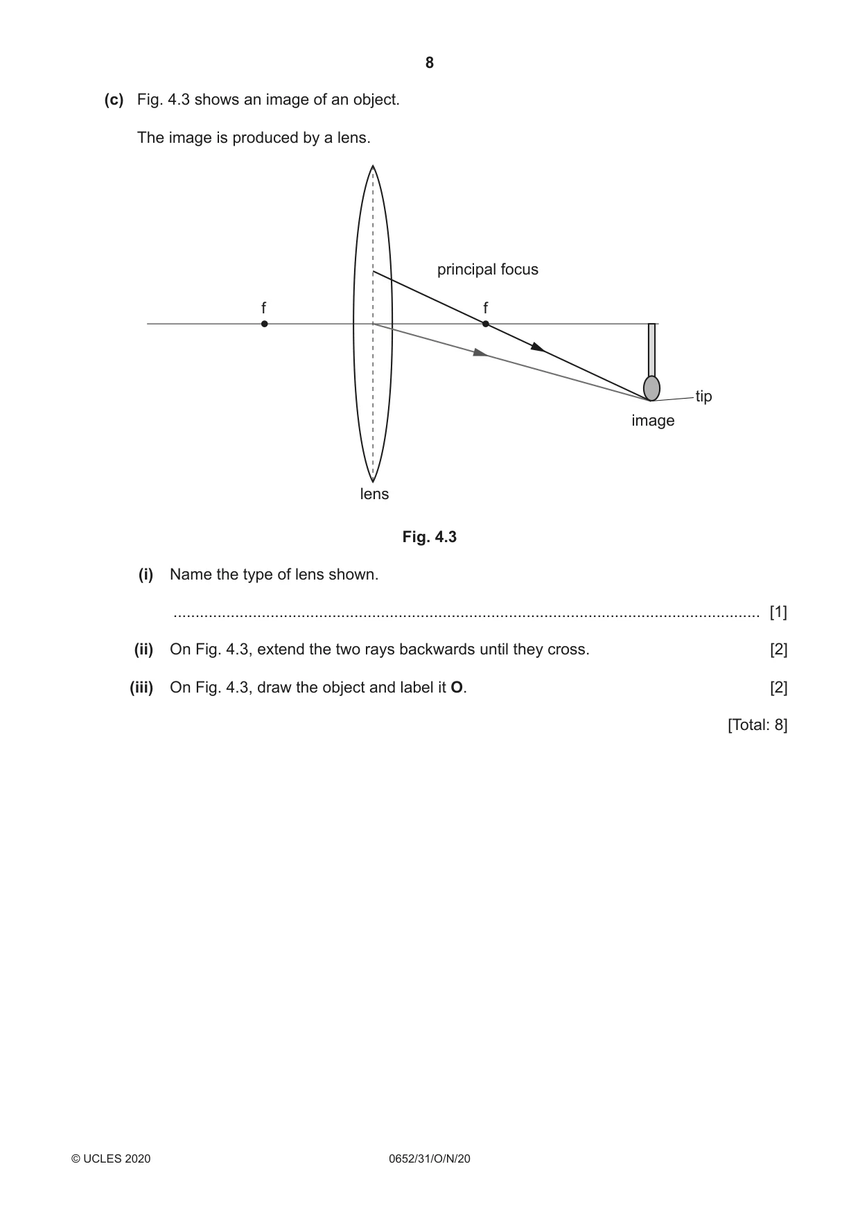 Cambridge IGCSE Physical Science 0652 2020 Oct/Nov Paper 3 · Variant 1 question paper, page 8 of 20