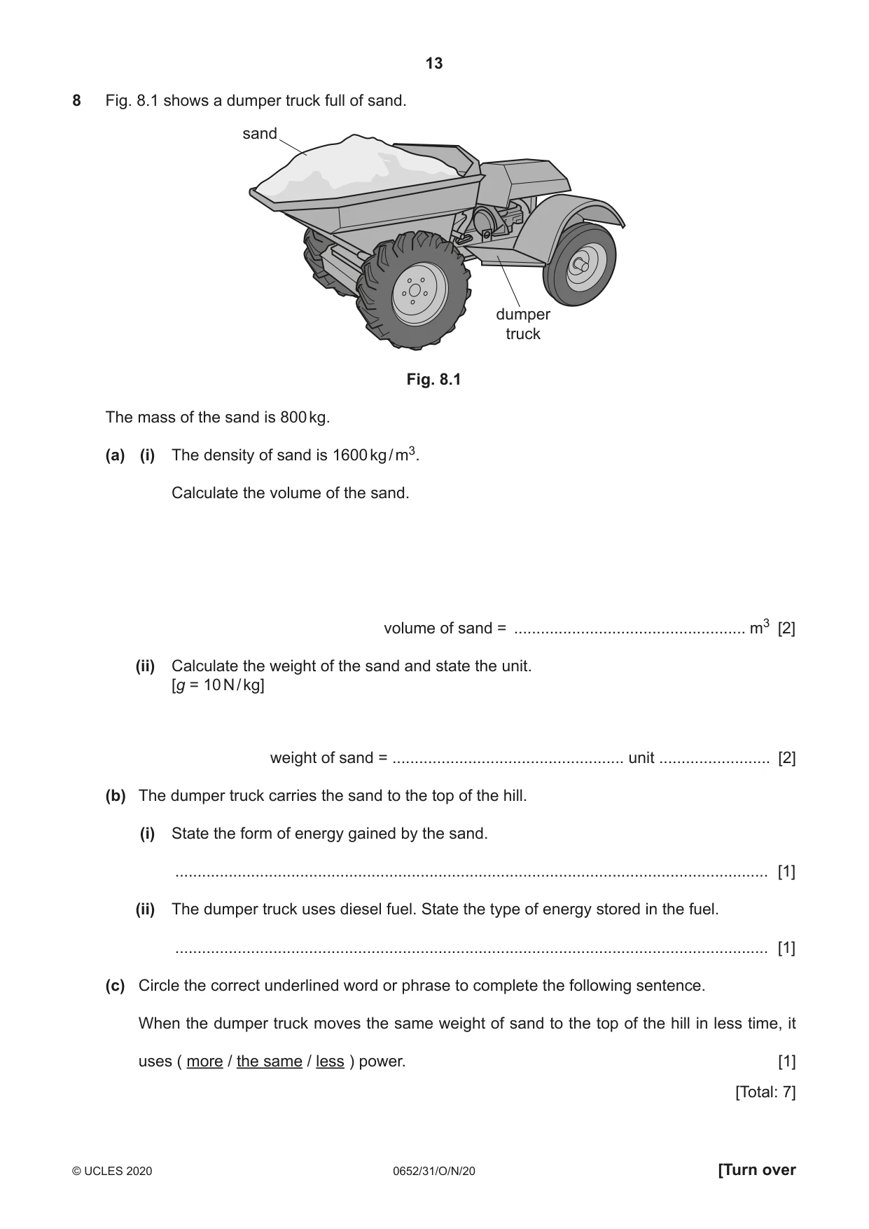 Cambridge IGCSE Physical Science 0652 2020 Oct/Nov Paper 3 · Variant 1 question paper, page 13 of 20