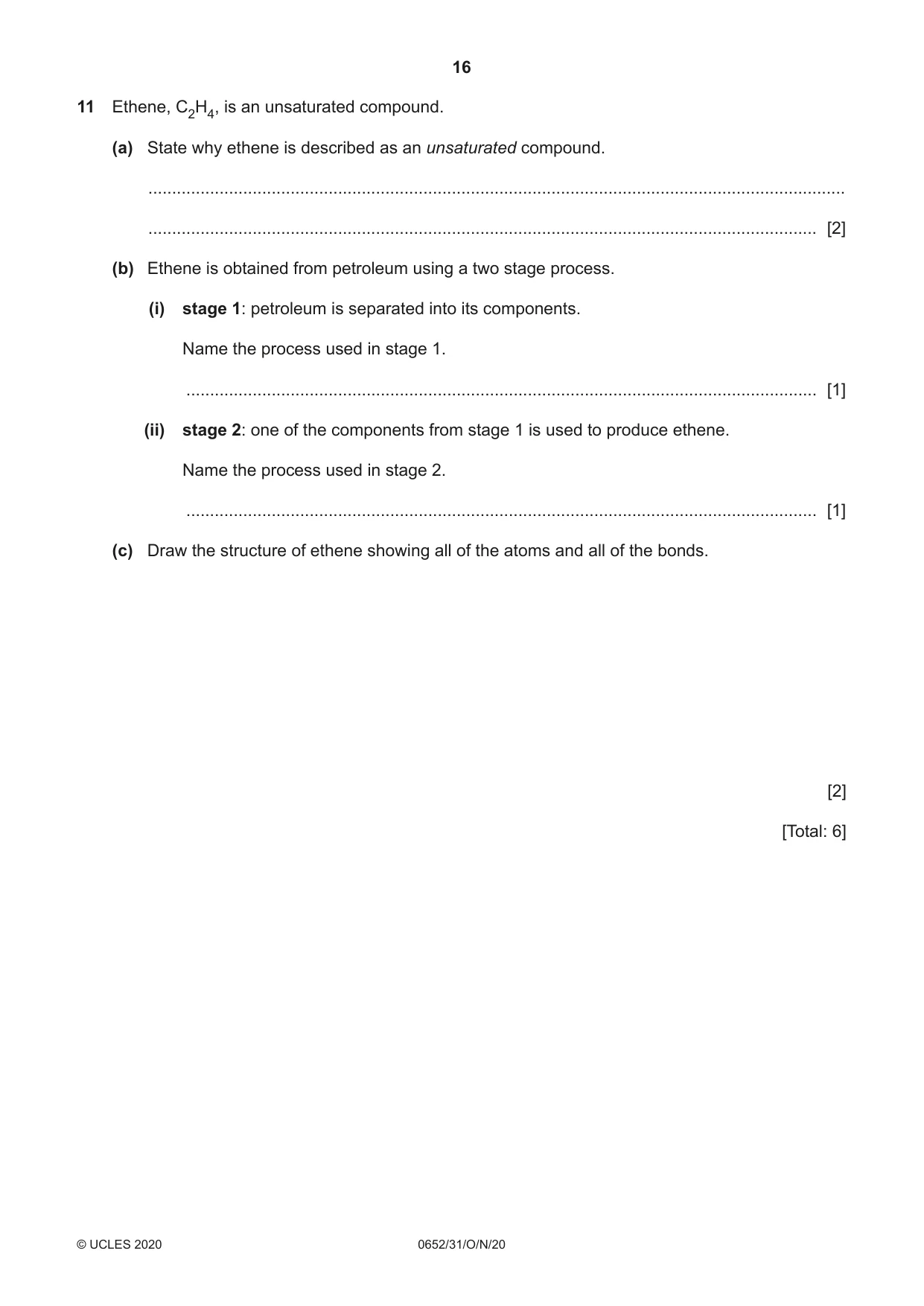 Cambridge IGCSE Physical Science 0652 2020 Oct/Nov Paper 3 · Variant 1 question paper, page 16 of 20