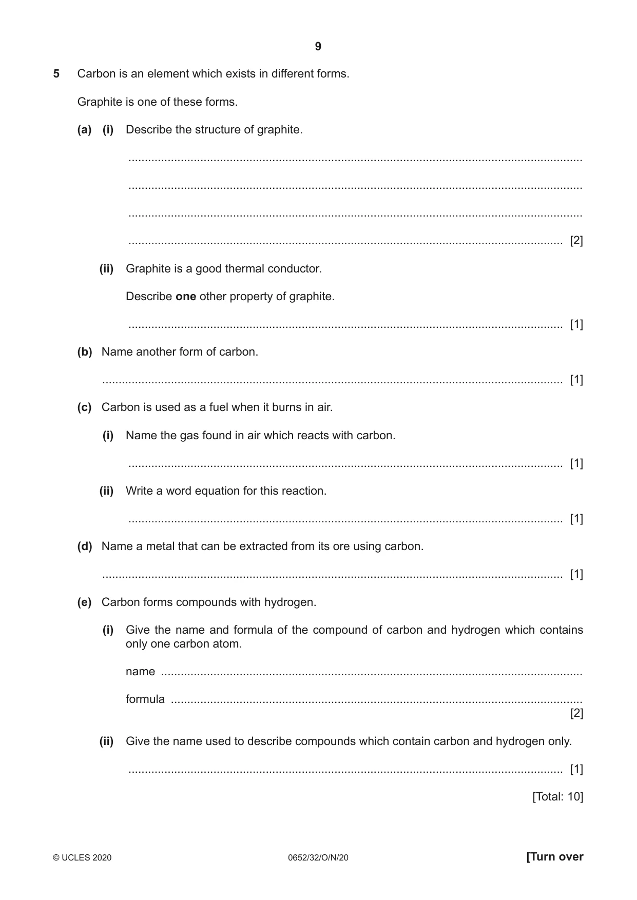 Cambridge IGCSE Physical Science 0652 2020 Oct/Nov Paper 3 · Variant 2 question paper, page 9 of 20