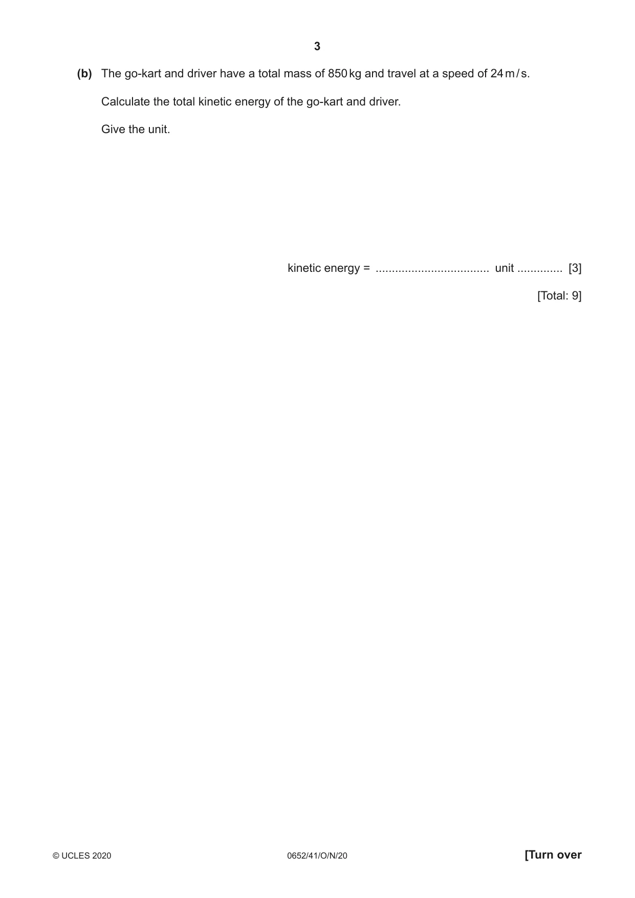Cambridge IGCSE Physical Science 0652 2020 Oct/Nov Paper 4 · Variant 1 question paper, page 3 of 20