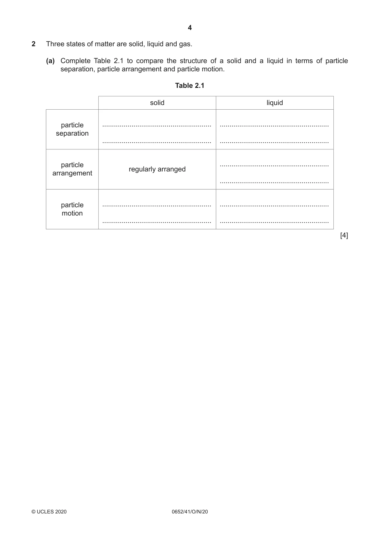 Cambridge IGCSE Physical Science 0652 2020 Oct/Nov Paper 4 · Variant 1 question paper, page 4 of 20