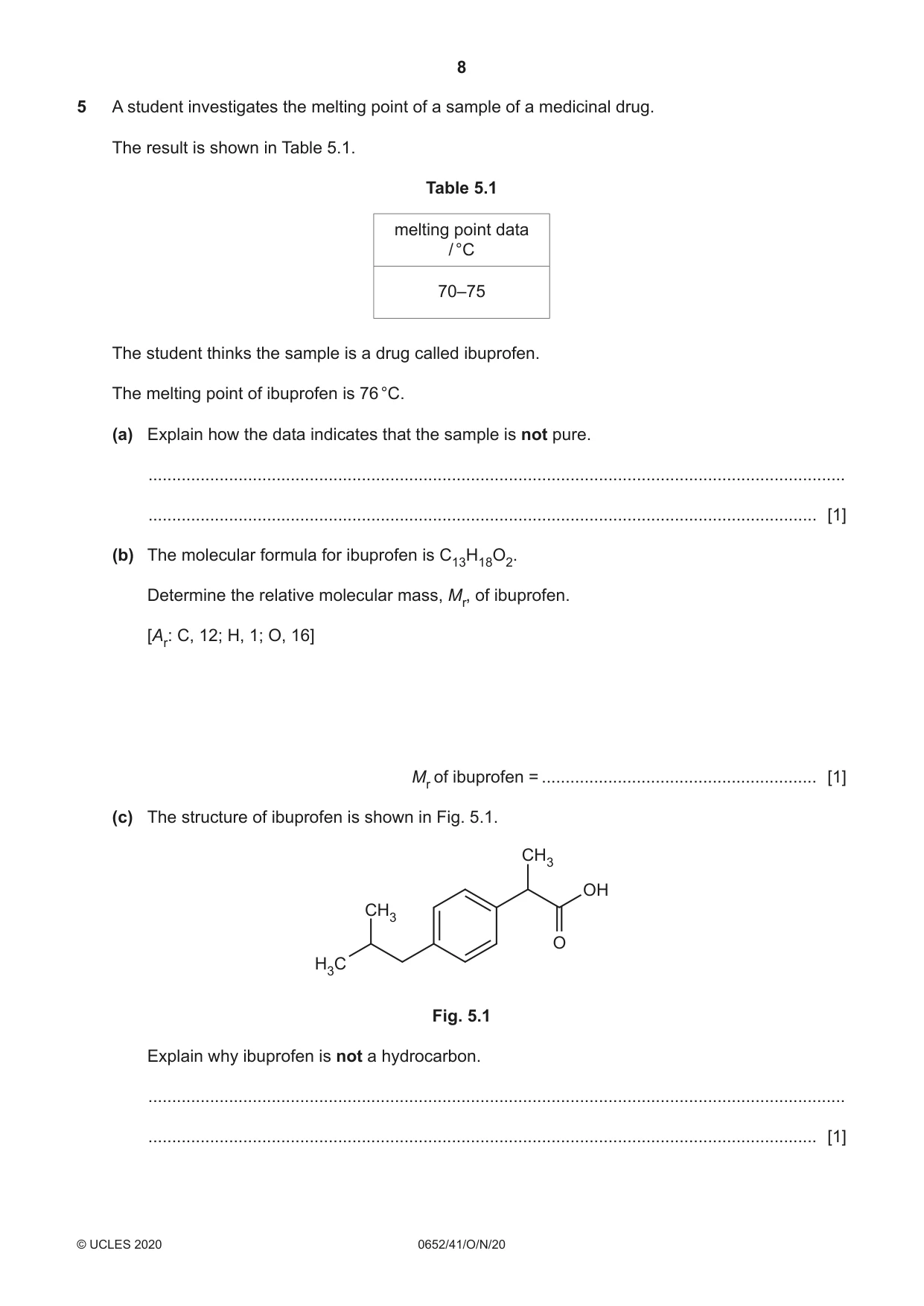 Cambridge IGCSE Physical Science 0652 2020 Oct/Nov Paper 4 · Variant 1 question paper, page 8 of 20